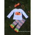 Girls Halloween clothes Pumpkin embroidery cute girls suit kids ruffle Aztec pant sets girls necklace and headband